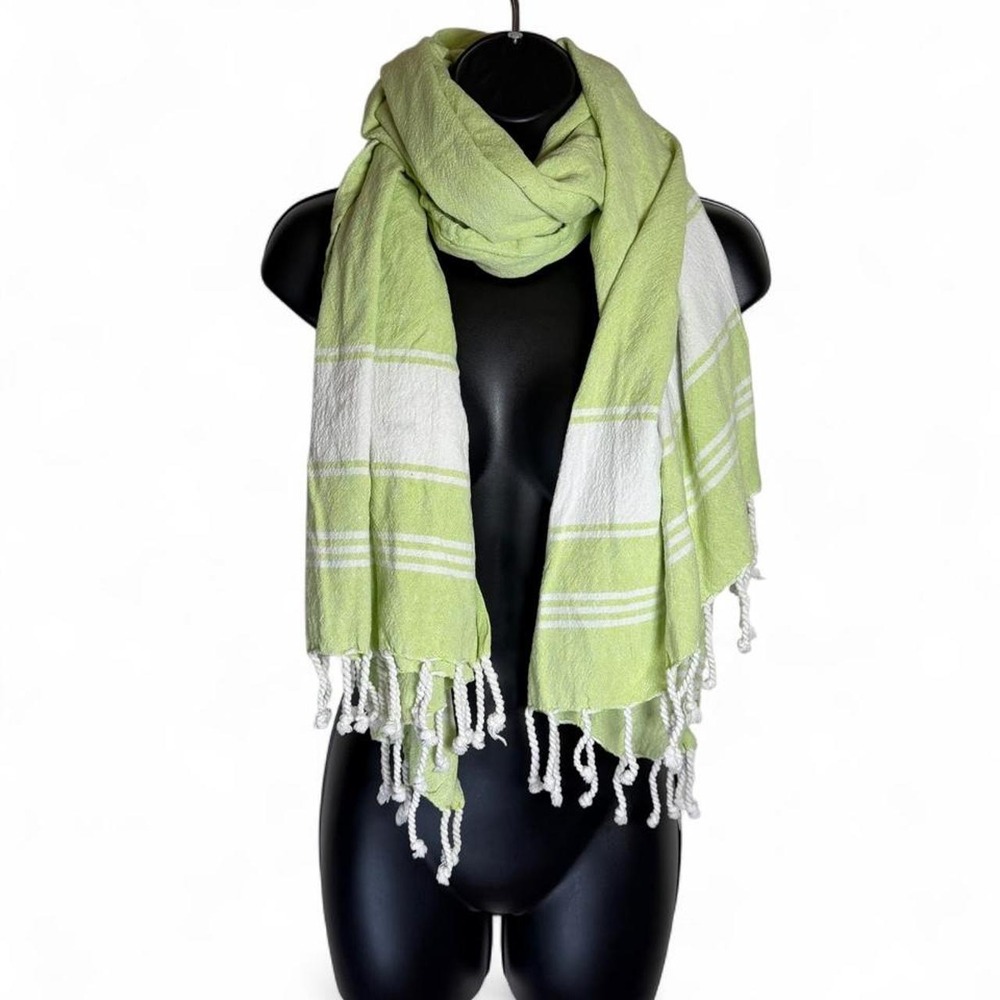 Lane Linen 100% Cotton Lime Green Striped Turkish Towel Scarf Peshtemal Wrap